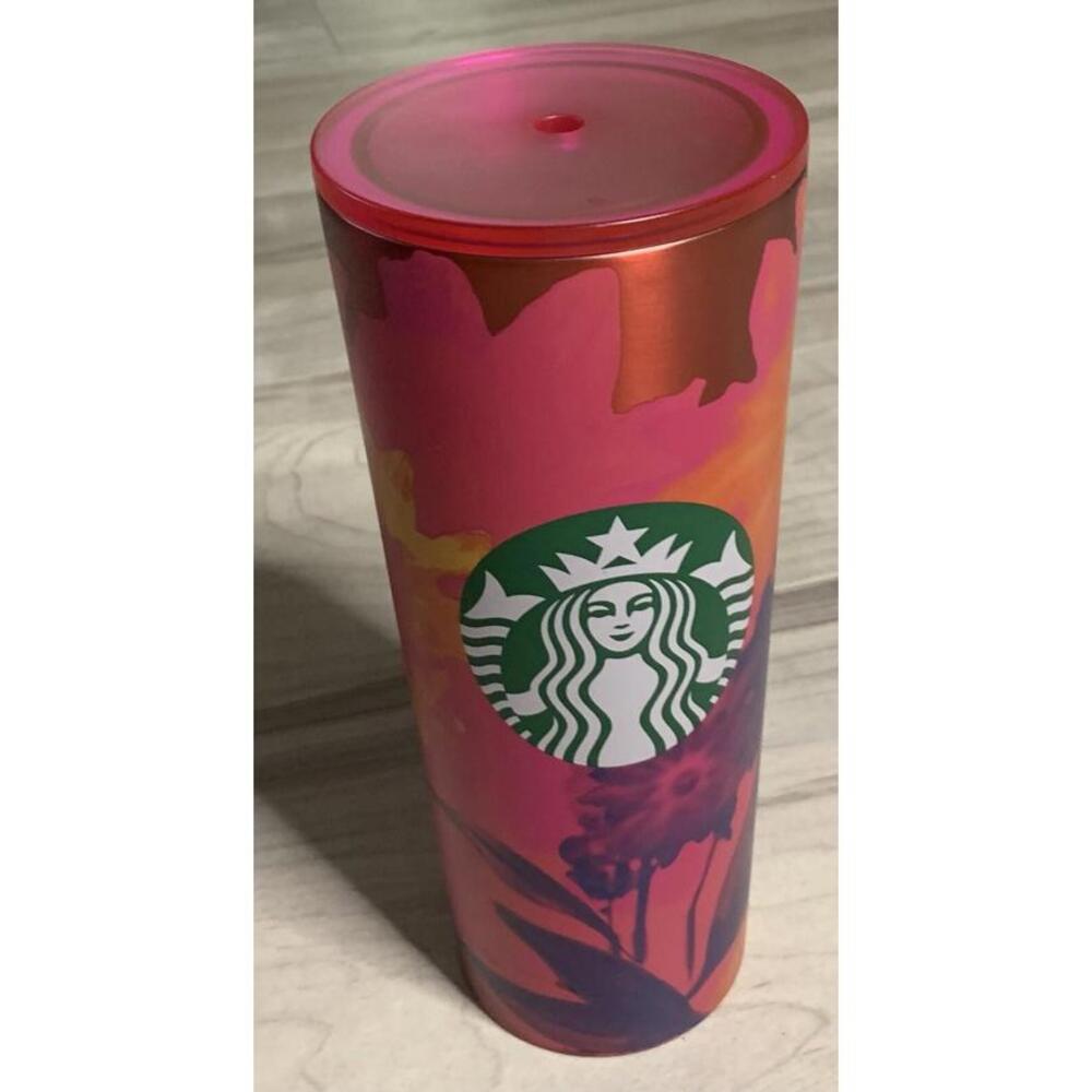 Starbucks Matte Pink Floral Stainless Steel Tumbler 24 oz Venti Summer 2022
